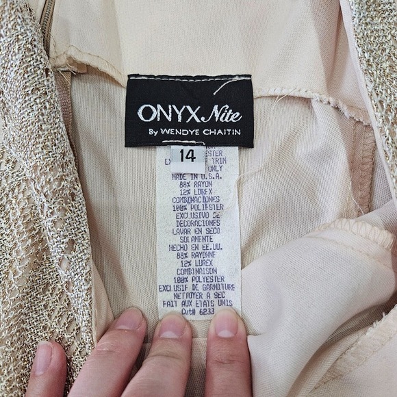 Onyx Nite VTG Gold Metallic Boho Tassel Hem Sleeveless Flapper‎ Midi Dress Sz 14 - Picture 9 of 10